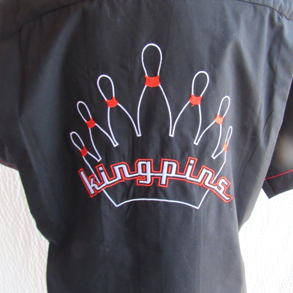 Mens S Kingpins Bowling Shirt New Embroidery Red Black Retro Cotton Blend Carey
